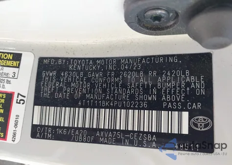 2023 Toyota Camry Se Awd z USA, uszkodzony, nr VIN 4T1T11BK4PU102236